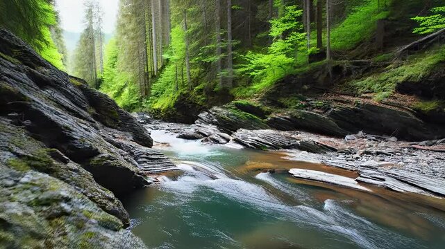 waterfall in the forest,  Mountain over river nature wallpaper