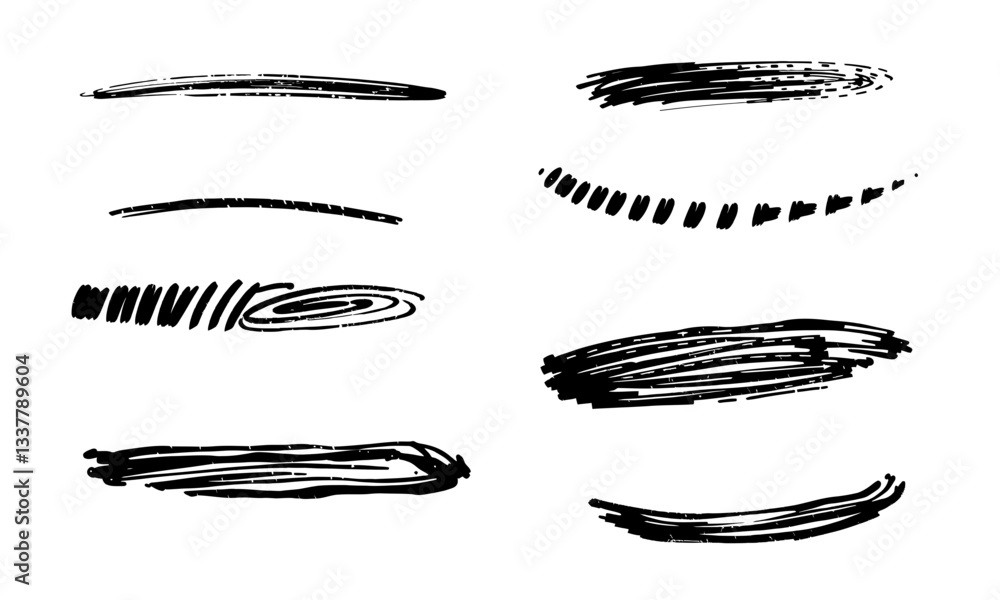 Poster hand drawn highlight strokes in various styles and shapes, showcasing artistic flair and creativity.