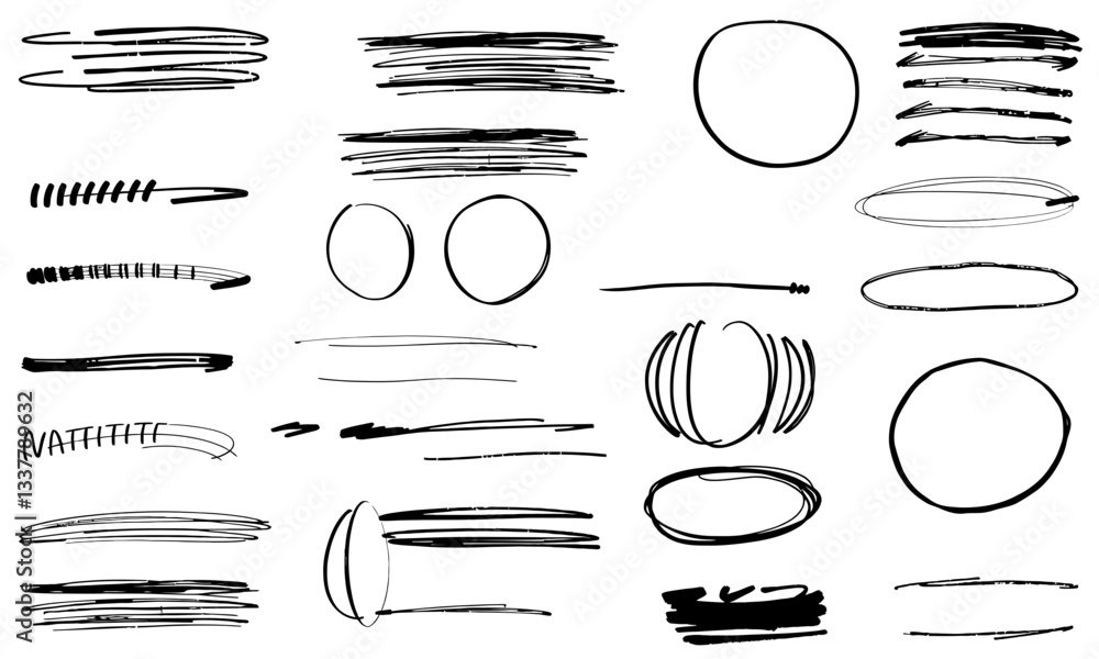 Poster hand drawn strokes and ellipses various styles and thicknesses create dynamic visual effect. these a