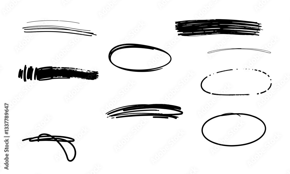 Poster hand drawn strokes and ellipses in various styles create unique artistic effect, perfect for enhanci