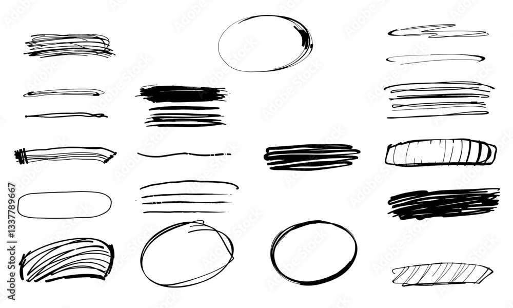 Poster hand drawn strokes and ellipses various shapes and sizes create unique artistic effect, perfect for 