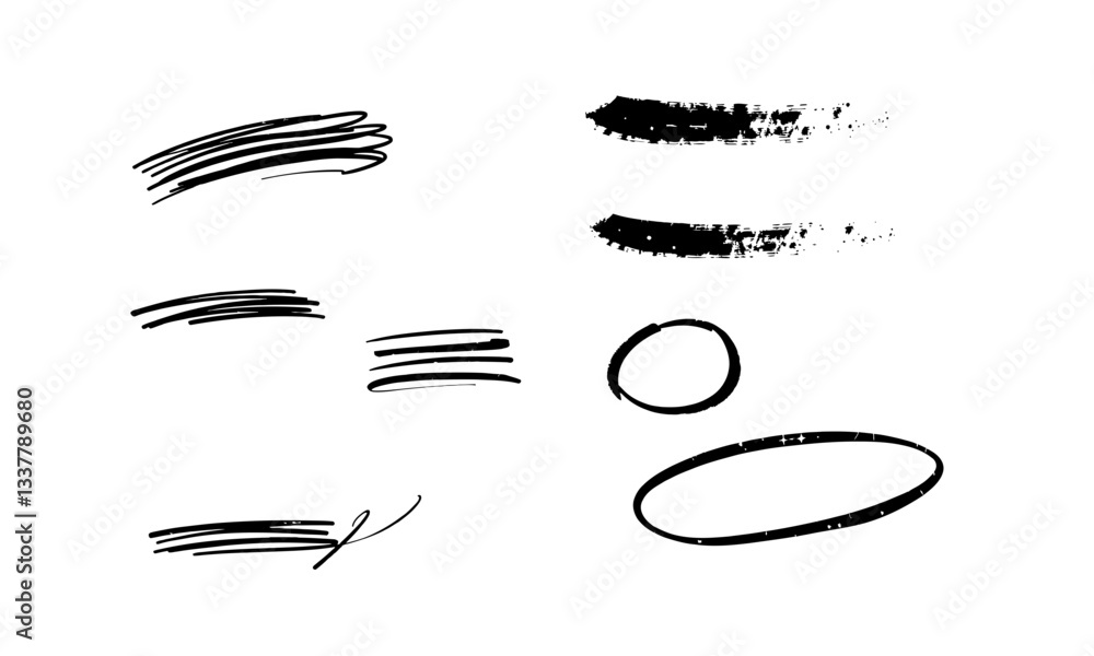Poster hand drawn strokes and ellipses in various styles, showcasing artistic flair and creativity. these e