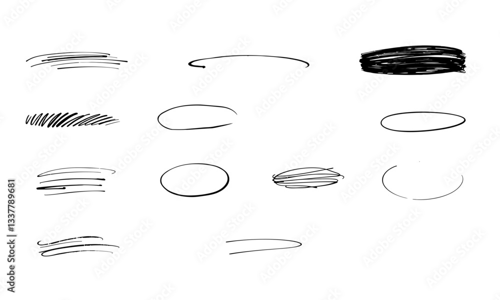 Poster hand drawn ellipses and strokes in various styles and thicknesses create unique artistic effect. the