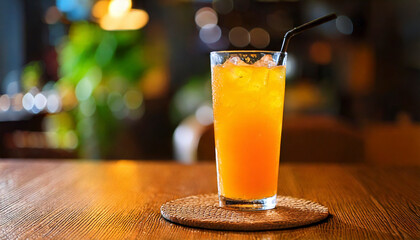 カフェで撮影したオレンジジュースのAI生成画像