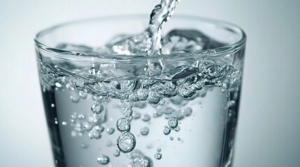 Crystal Clear Water Swirling in a Glass with Air Bubbles