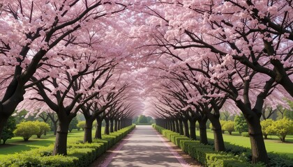 Serene Cherry Blossom Pathway in Blooming Spring Garden