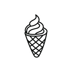 Simple Line Art Ice Cream Cone Icon on White Background