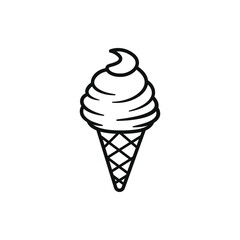 Simple Line Art Ice Cream Cone Icon on White Background