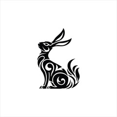 Rabbit tattoo vector illustration on white background.