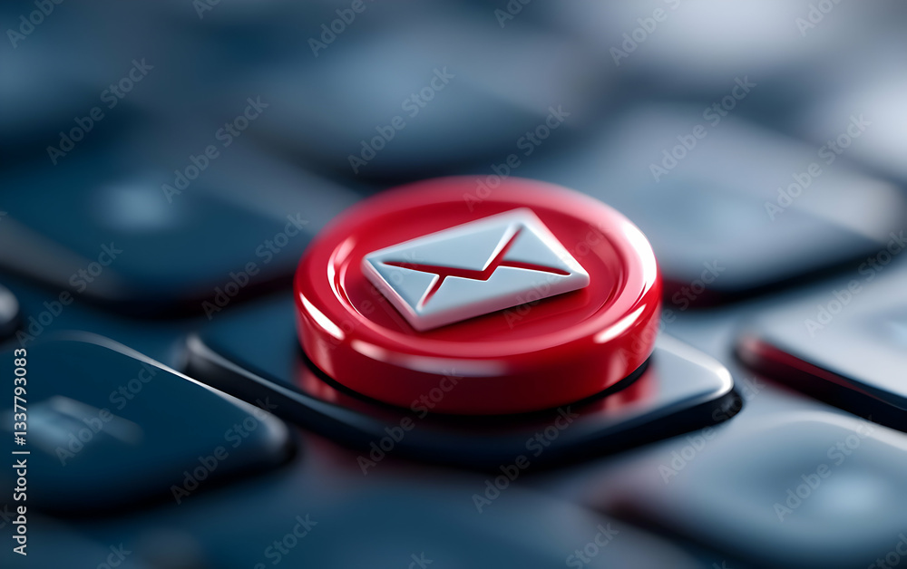 Poster close-up of a red email button on a keyboard, symbolizing digital communication and the importance o