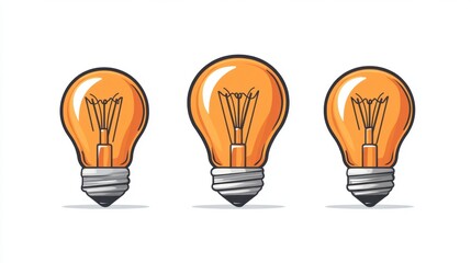 Three pixel art light bulbs in warm orange tones against a white background. The bulbs are slightly different in style but generally similar.