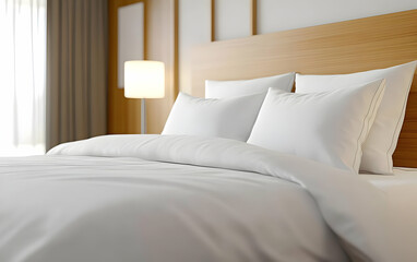Cozy bedroom with crisp white linens and soft pillows, inviting relaxation and comfort in a serene environment.