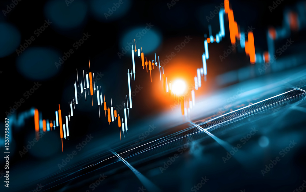 Poster dynamic stock market chart illustrating financial trends and data analytics in a modern digital envi