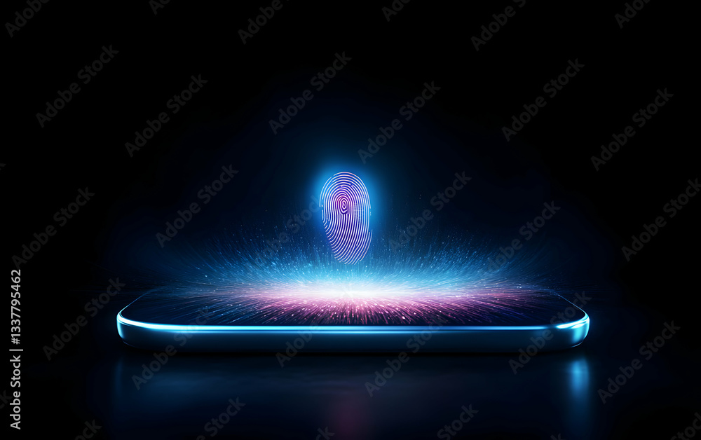 Poster futuristic holographic display emanating from a smartphone, showcasing advanced technology and digit
