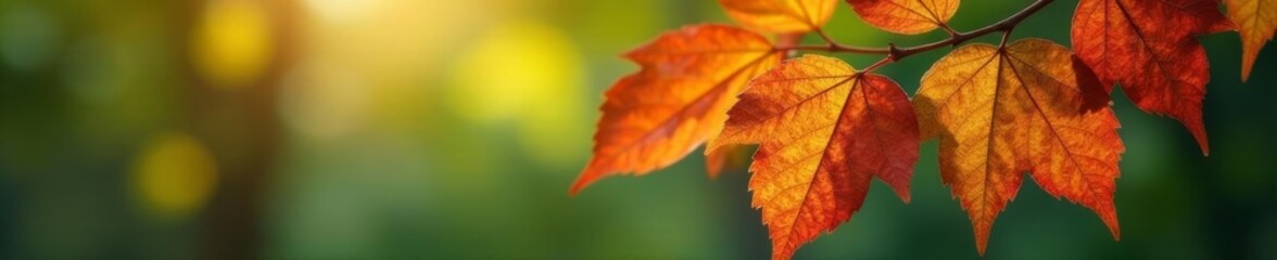 Close-up of multicolored leaves with visible veins on a tree branch, botanical, vibrant
