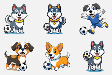 Fototapeta premium Adorable Dogs Playing Soccer Cartoon Illustration,