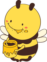 Charming Little Bee is Scooping up Sweet Honey from the Pot Doodle Outline