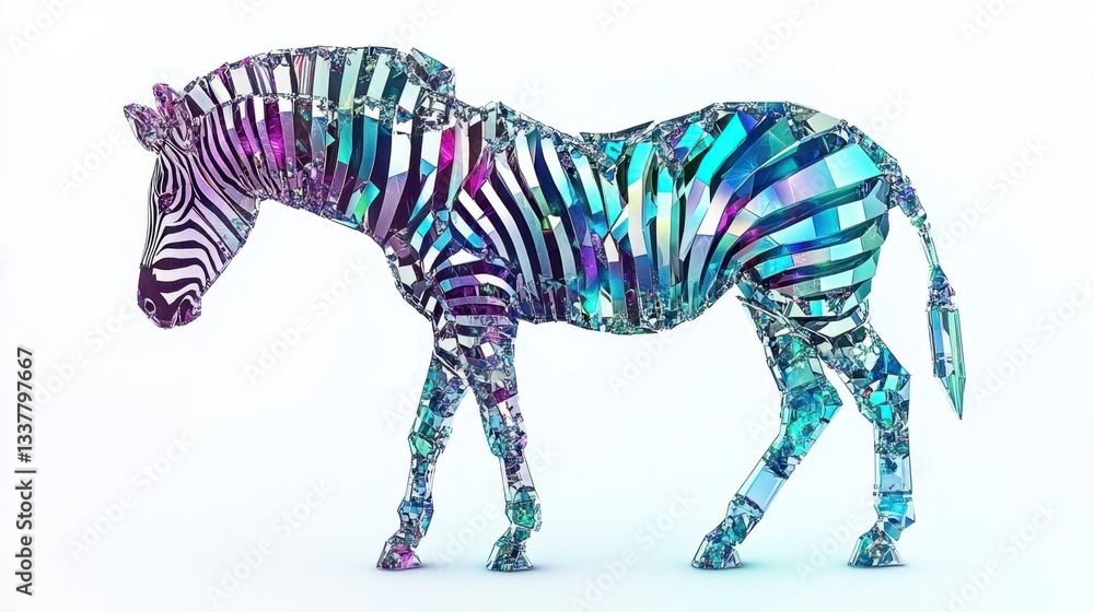 Poster abstract polygonal zebra with vibrant multicolored geometric patterns on a white background. the zeb