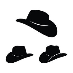 Set cowboy hat and hats silhouette isolated on white background