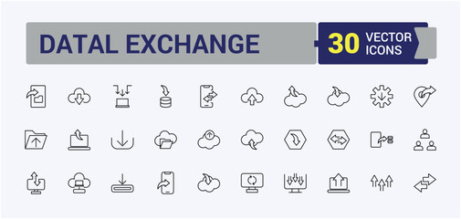 File Transfer icon set. Included downloading, uploading, up, load, file, download, down and more. Line symbol. App icon collection. Editable stroke. Vector collection.