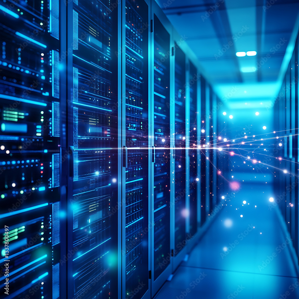 Aufkleber data center operations technology infrastructure digital environment server management futuristic vi