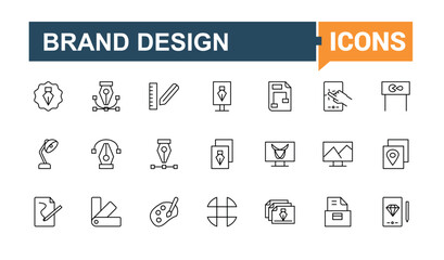 Branding linear icon. Featuring company, social, identity, brand, product, strategy and more. Icons for UI. Brand design simple icon. Editable stroke vector art.