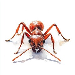 Fototapeta premium Watercolor art of a red ant on white background nature illustration artistic environment close-up perspective