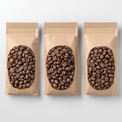 Coffee bean packaging coffee shop product photography minimalist top-down view quality and freshness