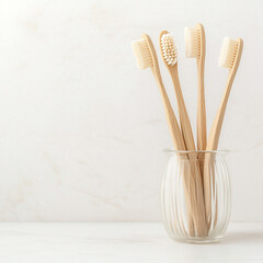 Eco-friendly dental care sustainable bamboo toothbrushes in a minimalist bathroom setting