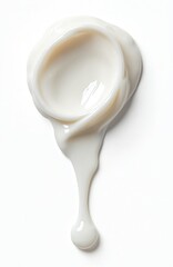 Smeared drop of white facial cream on white backdrop. Cosmetic product for skincare. Creamy lotion texture, cleanser sample, beauty mask, facial balm with collagen. Hygiene product, moisturizer,
