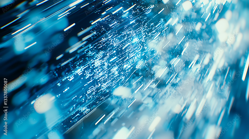 Poster dynamic waterfall flowing through a futuristic cityscape visual artwork digital environment abstract