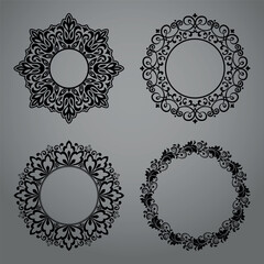 Set of decorative frames Elegant vector element for design in Eastern style, place for text. Floral black and gray borders. Lace illustration for invitations and greeting cards