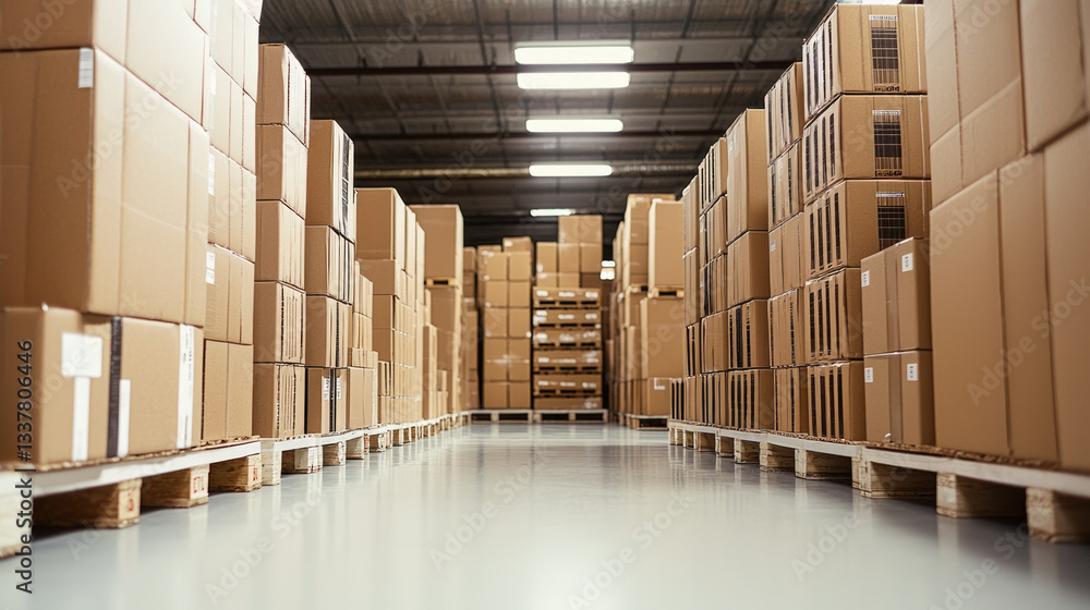 Aufkleber efficient storage of corrugated boxes on pallets in warehouse creates organized and spacious environ