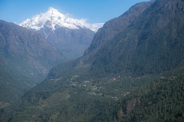 Obraz premium Mt.Khumbila (5,761 m) south side seen from rural area nearly Lukla, Nepal. Khumbila translated as 