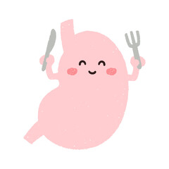 フォークとスプーンを持つ胃のキャラクター