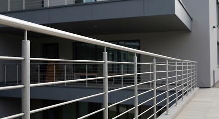 Sleek modern railing elegantly spans building facade. AI Generated