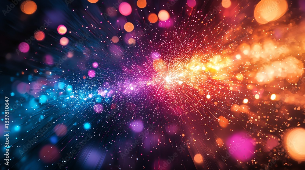 Poster abstract light burst with bokeh sparkles and colorful energy trails