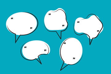 A set of blank minimalistic speech bubbles with quotation mark.  For presentations, comics, and creative designs, vector illustration