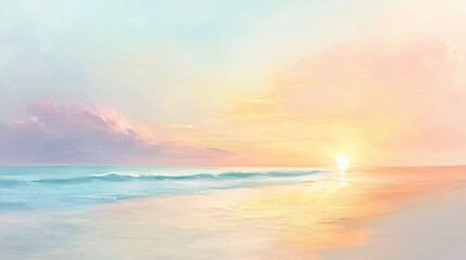 Obraz premium Serene Beach Sunrise Over Calm Waters in Morning Light