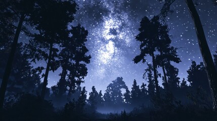 Enchanting Milky Way over Silhouetted Forest at Night