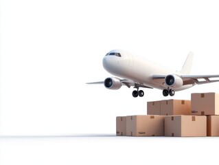 Airplane taking off with cardboard boxes
