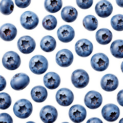 : A collection of vibrant, fresh blueberries arranged neatly on a white background, showcasing their rich blue color and texture.
