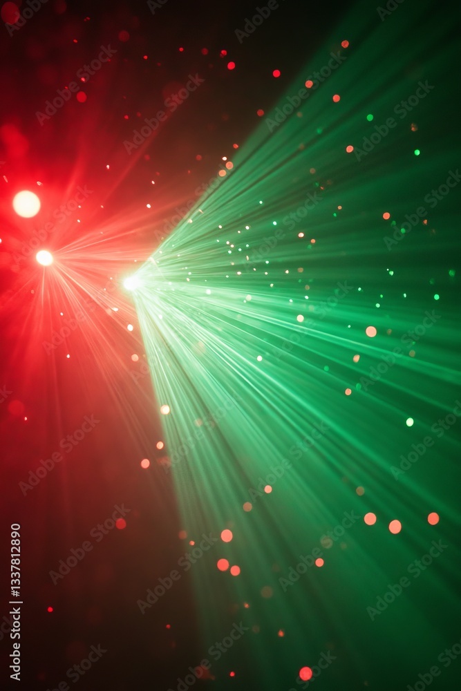 Poster abstract image of red and green light beams with bokeh