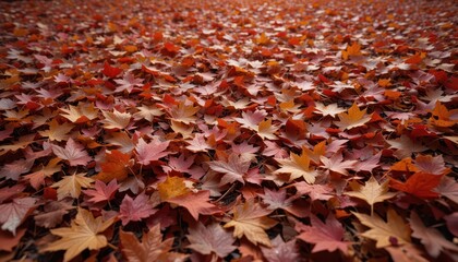 Vibrant Red and Orange Autumn Leaves Covering Forest Floor