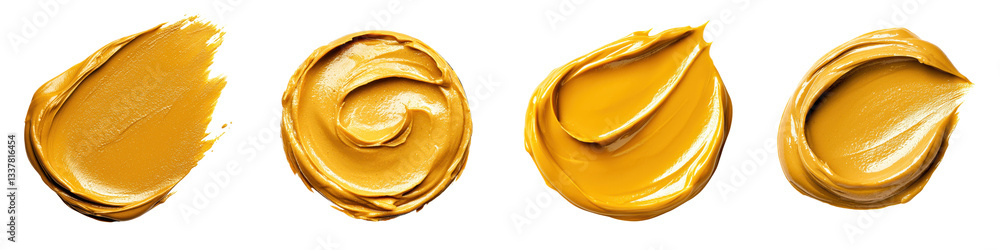 Poster Closeup view of a dynamic swirling pattern created by a golden viscous liquid texture with a smooth silky appearance and luminous glow