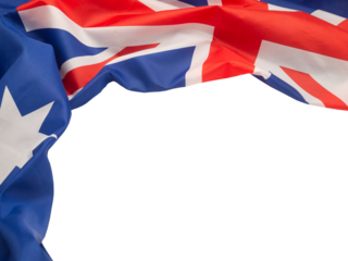 The Australian flag is elegantly draped over a transparent background.