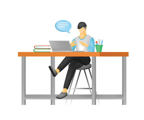 Fototapeta premium A man work from home with laptop concept illustration