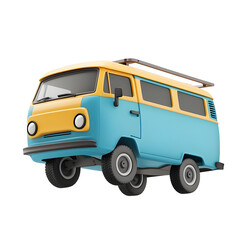 Retro bus is depicted in a 3d style.Cartoon plastic style minimal on transparent white background