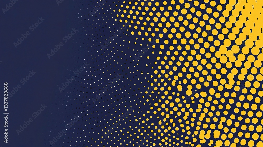 Poster halftone gradient dots pattern in yellow and dark blue background