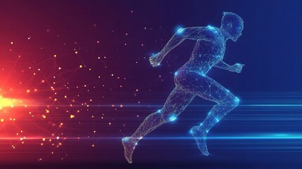 Futuristic Digital Illustration of a Running Athlete in Motion